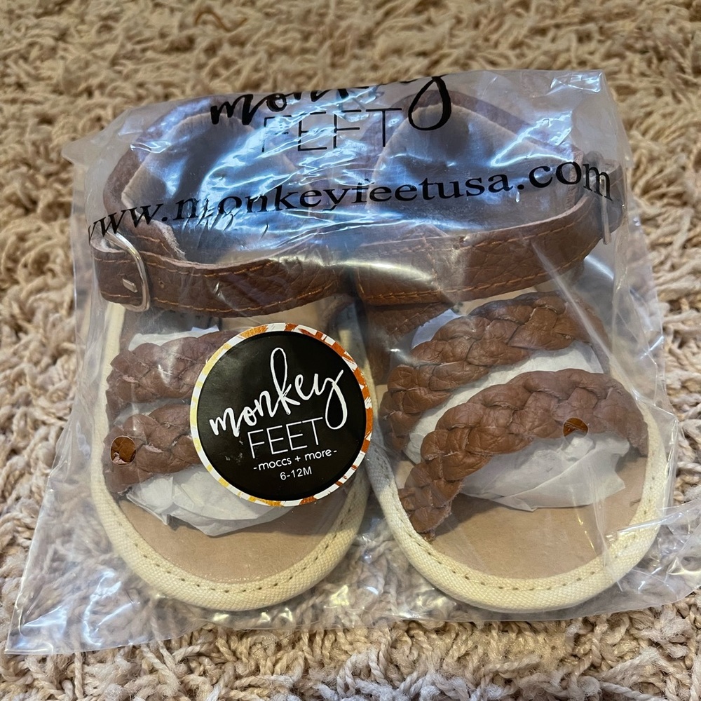 Monkey feet brown leather sandals size 6-12 months